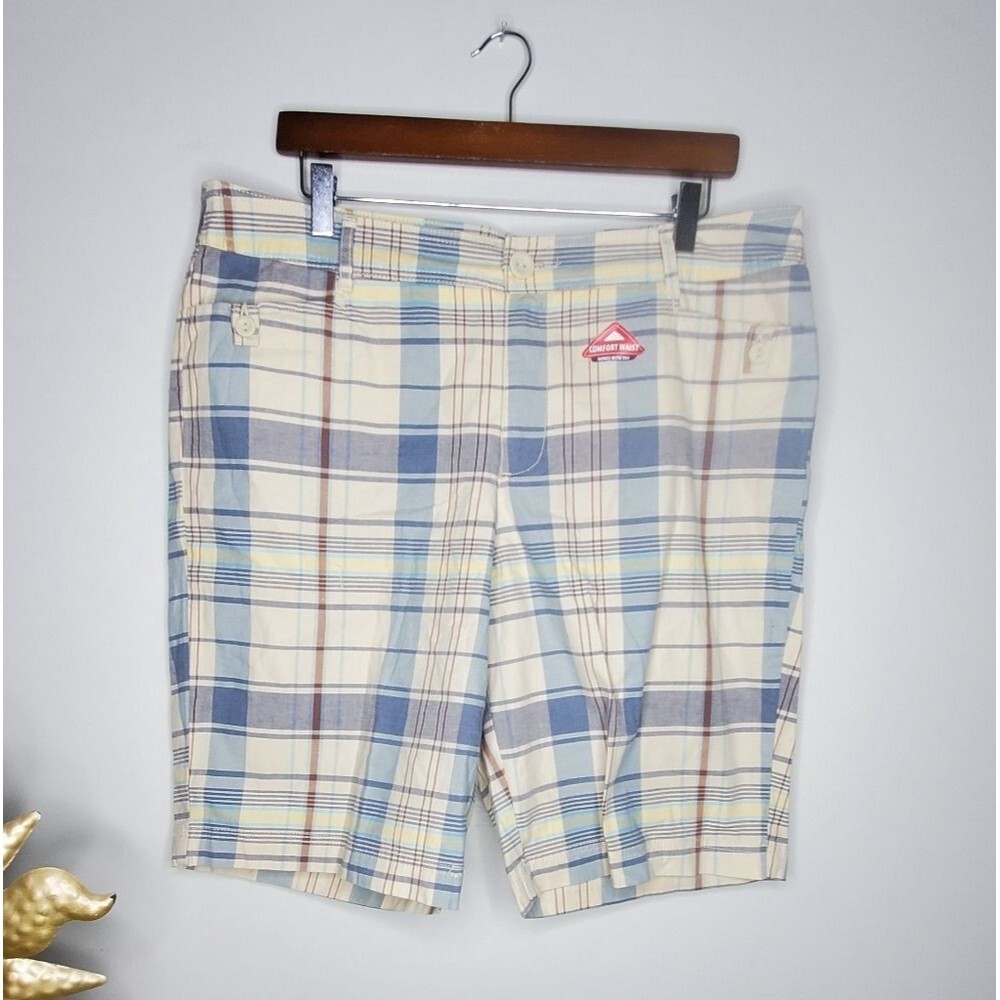 St. John's Bay Blue and Cream Secretly Slimming Bermuda Shorts Womens Size 16